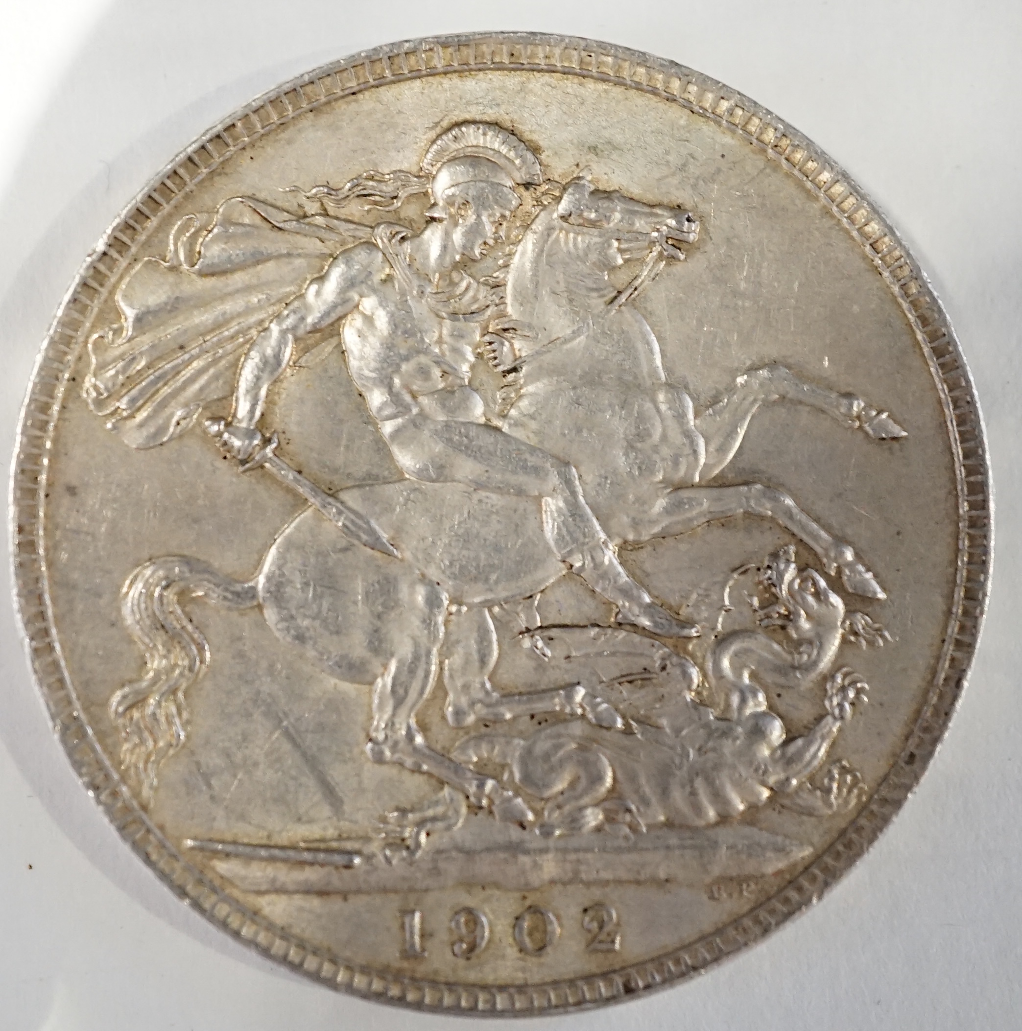 British silver coins, Edward VII, Crown, 1902, near EF